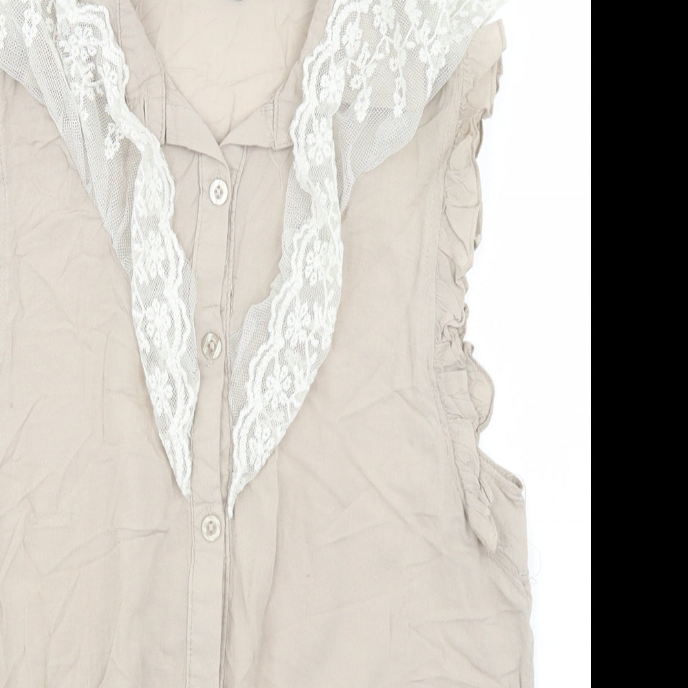 Apricot Womens Beige  Cotton Basic Blouse Size M Collared - Lace Trim