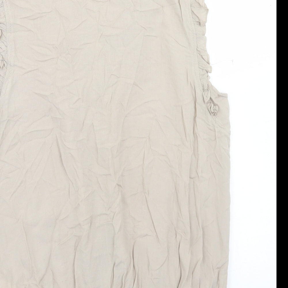 Apricot Womens Beige  Cotton Basic Blouse Size M Collared - Lace Trim