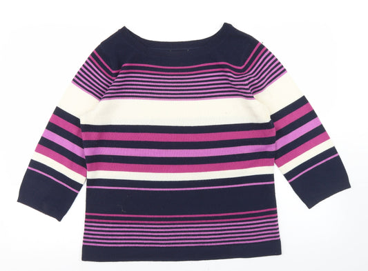 Papaya Womens Multicoloured Round Neck Striped Acrylic Pullover Jumper Size 14