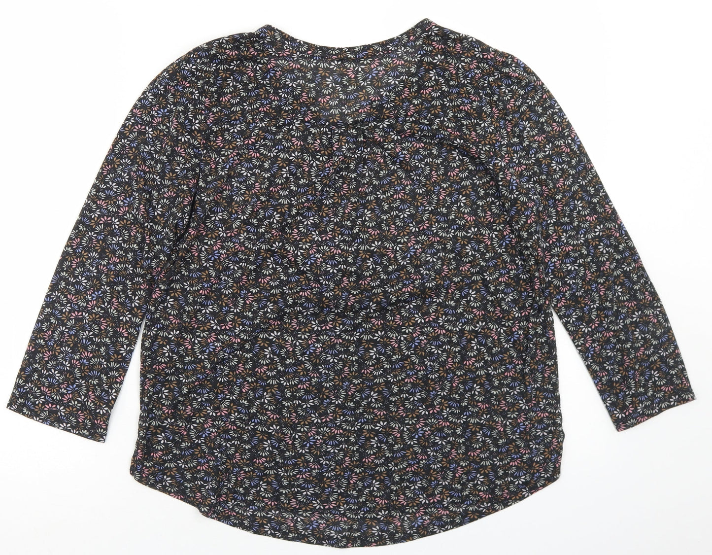 H&M Womens Black Floral Polyester Basic T-Shirt Size S Round Neck