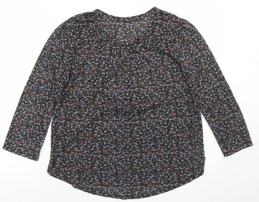 H&M Womens Black Floral Polyester Basic T-Shirt Size S Round Neck