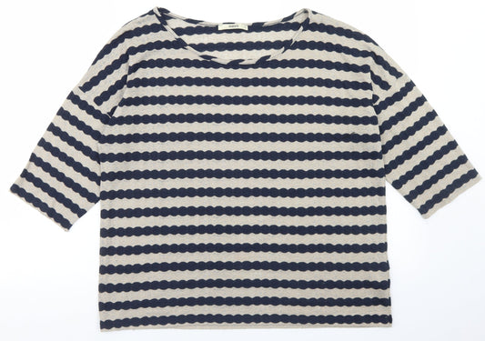 Oasis Womens Beige Striped Polyester Basic T-Shirt Size M Round Neck