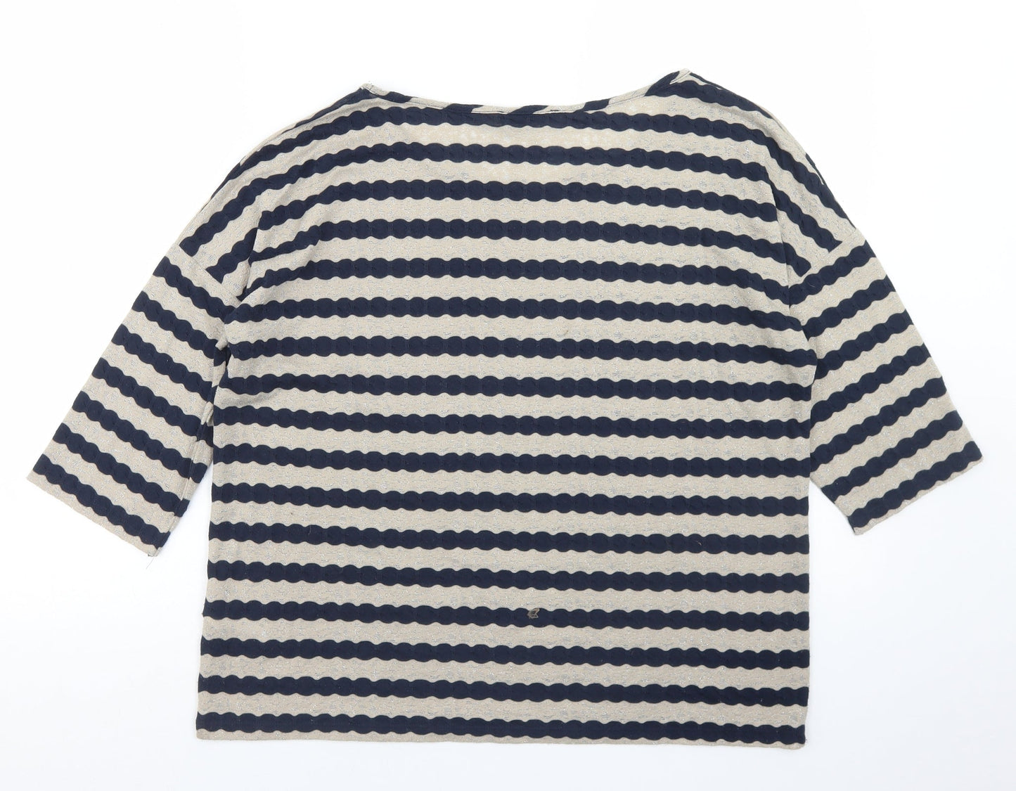 Oasis Womens Beige Striped Polyester Basic T-Shirt Size M Round Neck