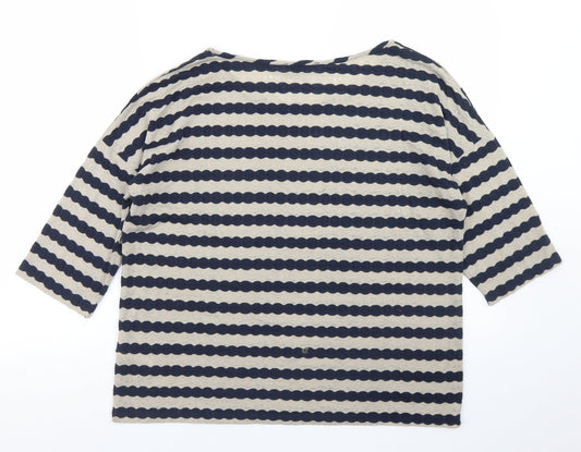 Oasis Womens Beige Striped Polyester Basic T-Shirt Size M Round Neck