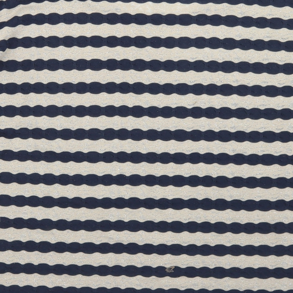 Oasis Womens Beige Striped Polyester Basic T-Shirt Size M Round Neck