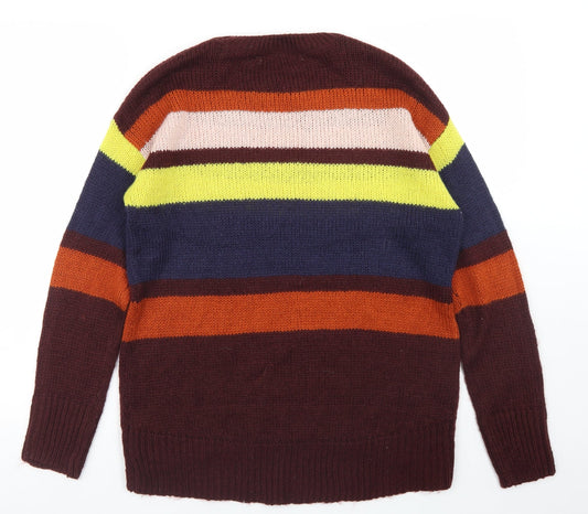 New Look Womens Multicoloured Round Neck Striped Acrylic Pullover Jumper Size S
