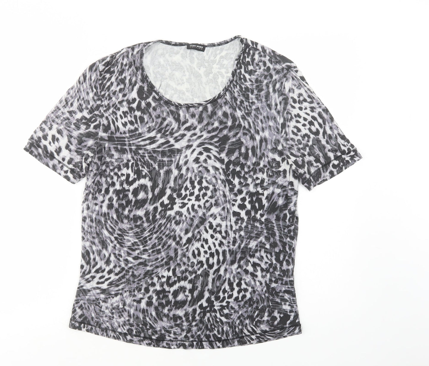 Gerry Weber Womens Grey Animal Print Viscose Basic T-Shirt Size 14 Scoop Neck