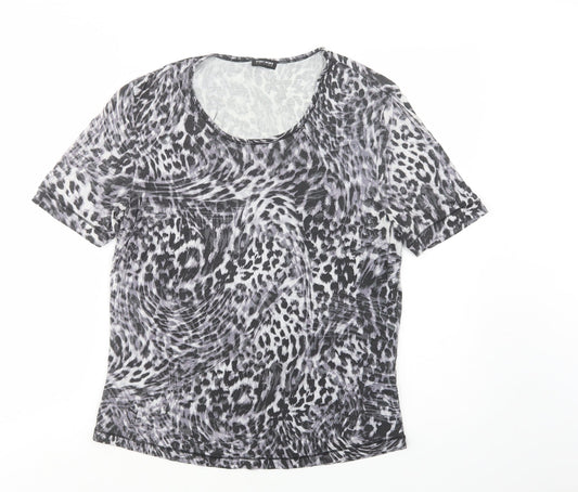 Gerry Weber Womens Grey Animal Print Viscose Basic T-Shirt Size 14 Scoop Neck