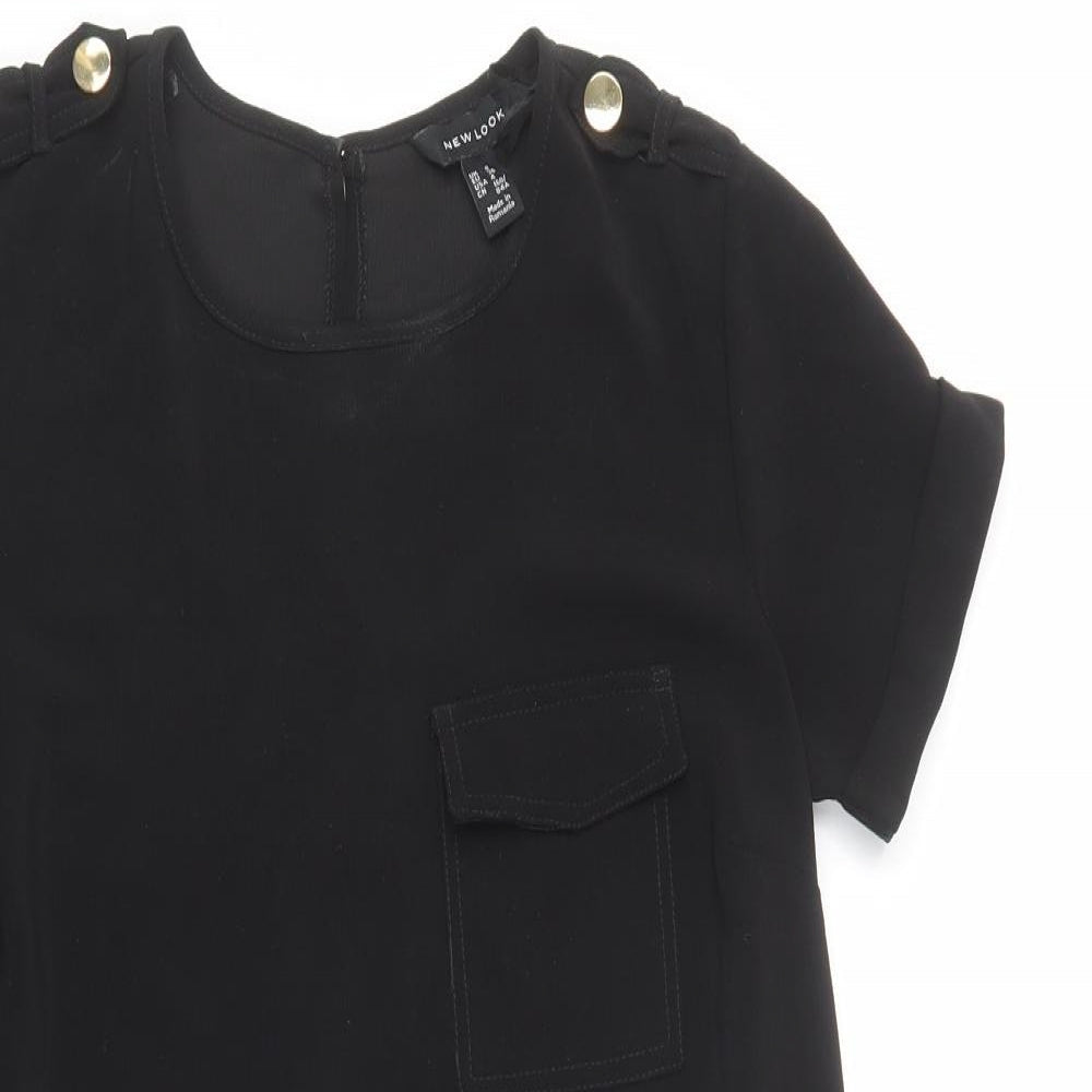 New Look Womens Black  Polyester Shift  Size 8  Crew Neck Button