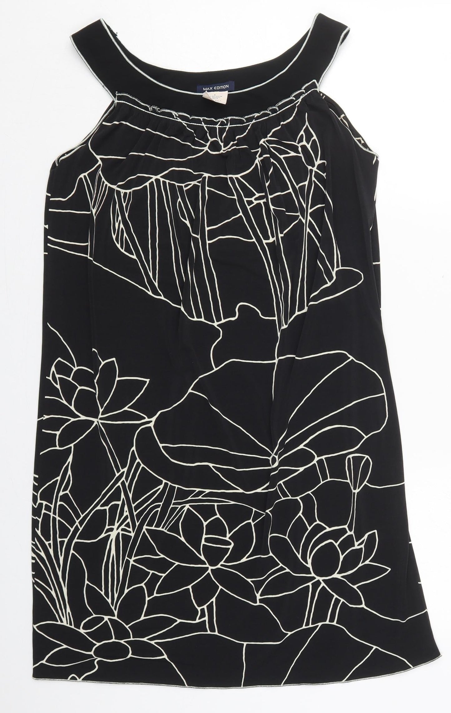 Max Edition Womens Black Floral Polyester Tank Dress  Size S  Boat Neck Pullover
