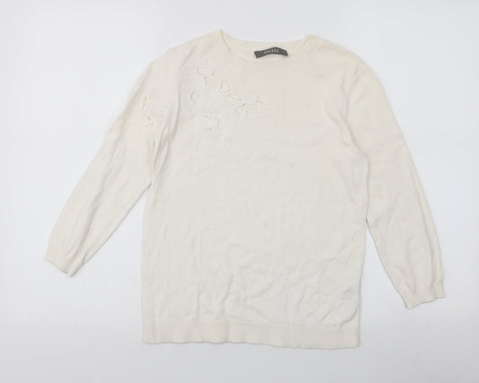 Oasis Womens Ivory Round Neck  Cotton Pullover Jumper Size S