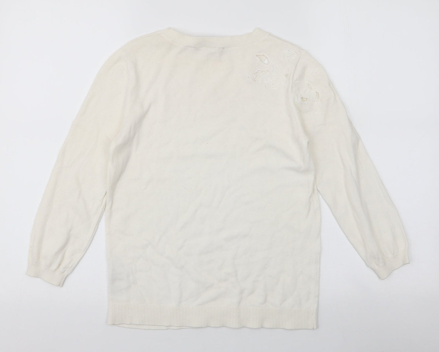 Oasis Womens Ivory Round Neck  Cotton Pullover Jumper Size S