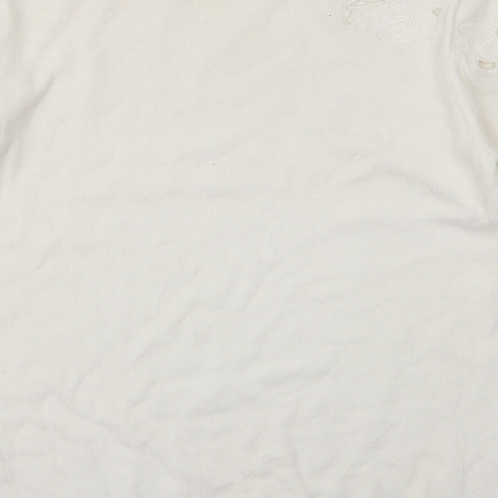 Oasis Womens Ivory Round Neck  Cotton Pullover Jumper Size S