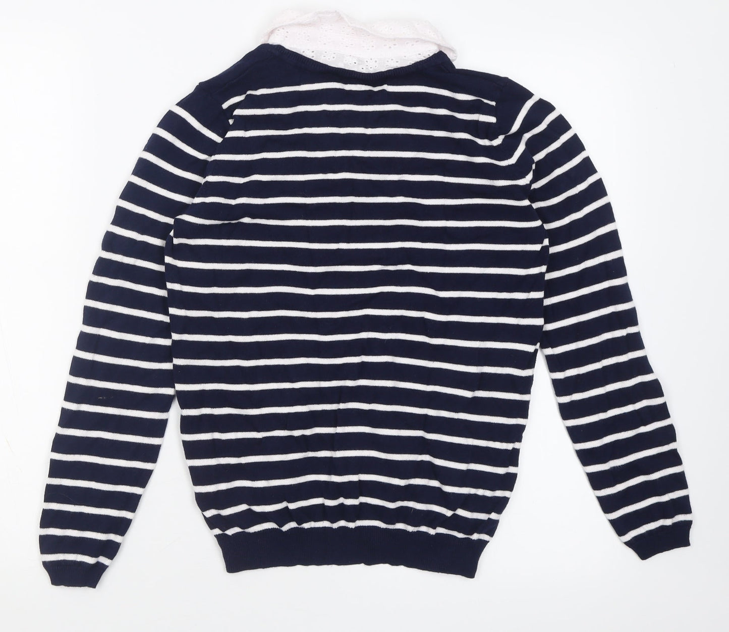 bonmarch Womens Blue Collared Striped Cotton Pullover Jumper Size 8