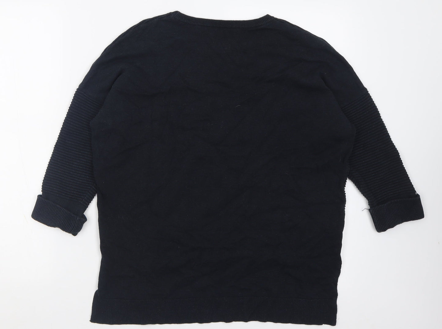 Alice Collins Womens Black Crew Neck Striped Viscose Pullover Jumper Size 12
