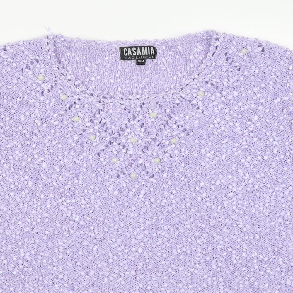 Casamia Womens Purple Collared  Acrylic Pullover Jumper Size S