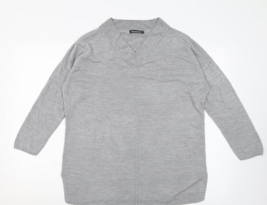 Bonmarché Womens Grey V-Neck  Acrylic Pullover Jumper Size M