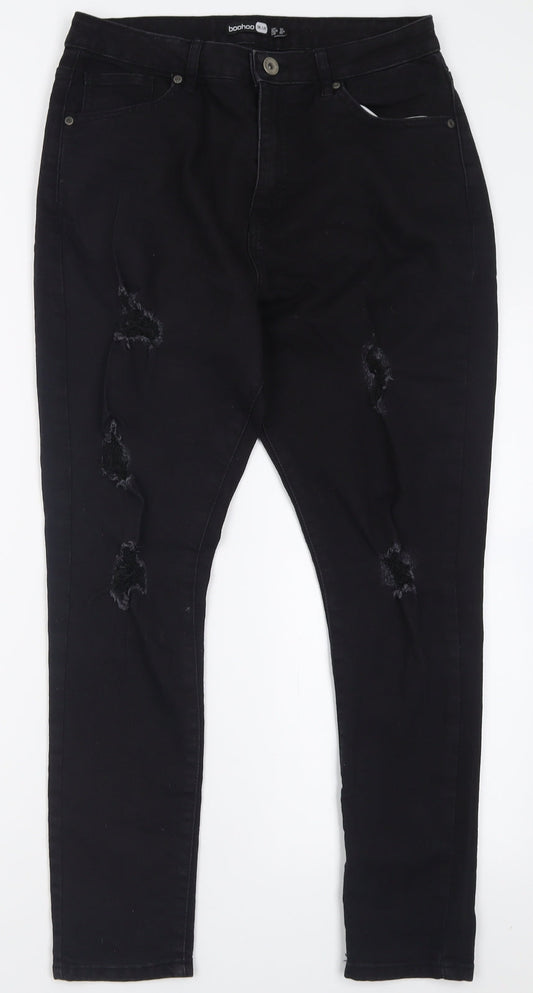 Boohoo Womens Black  Cotton Skinny Jeans Size 14 L27 in Regular Button