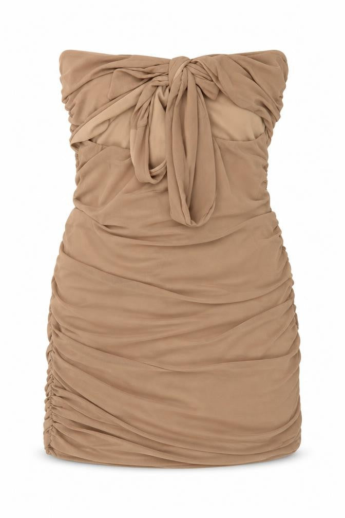 Pink vanilla Womens Beige  Polyester Mini  Size 10  Off the Shoulder Tie