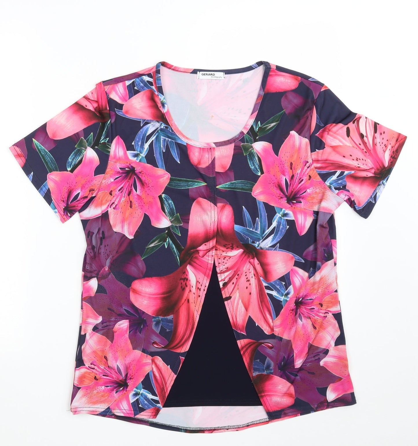 GERARD  Womens Multicoloured Floral Polyester Basic T-Shirt Size 12 Scoop Neck