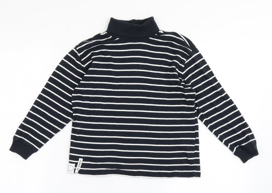 Zara Girls Blue Striped Cotton Basic T-Shirt Size 6 Years Roll Neck Pullover