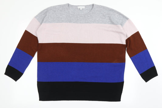 Warehouse Womens Multicoloured Round Neck Striped Polyester Pullover Jumper Size 12