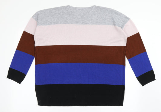 Warehouse Womens Multicoloured Round Neck Striped Polyester Pullover Jumper Size 12