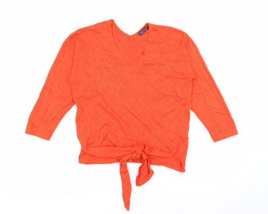 Marks and Spencer Womens Orange V-Neck  Viscose Pullover Jumper Size 10