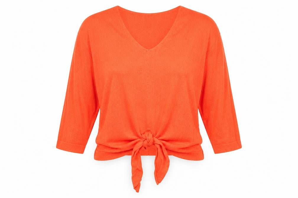 Marks and Spencer Womens Orange V-Neck  Viscose Pullover Jumper Size 10