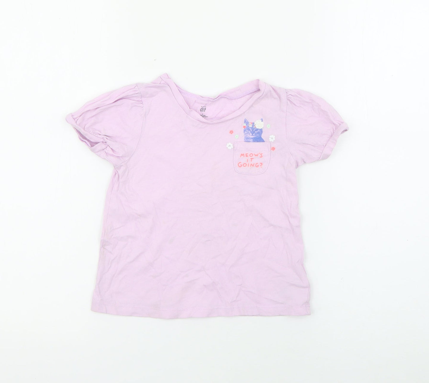 Gap Girls Purple  Cotton Basic T-Shirt Size 3 Years Crew Neck  - Cat