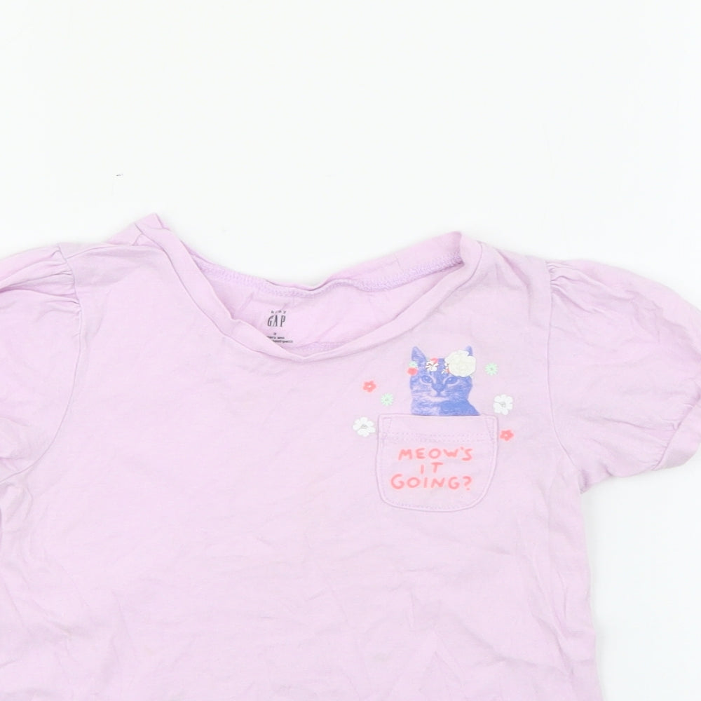 Gap Girls Purple  Cotton Basic T-Shirt Size 3 Years Crew Neck  - Cat