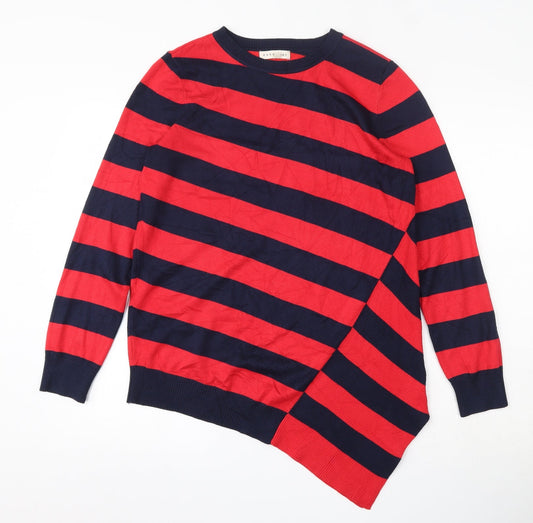 Retrology  Womens Red Round Neck Striped Rayon Pullover Jumper Size S