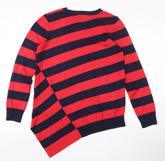Retrology  Womens Red Round Neck Striped Rayon Pullover Jumper Size S