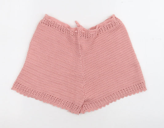 SheIn Womens Pink  100% Acrylic Paperbag Shorts Size S L11.5 in Regular Drawstring