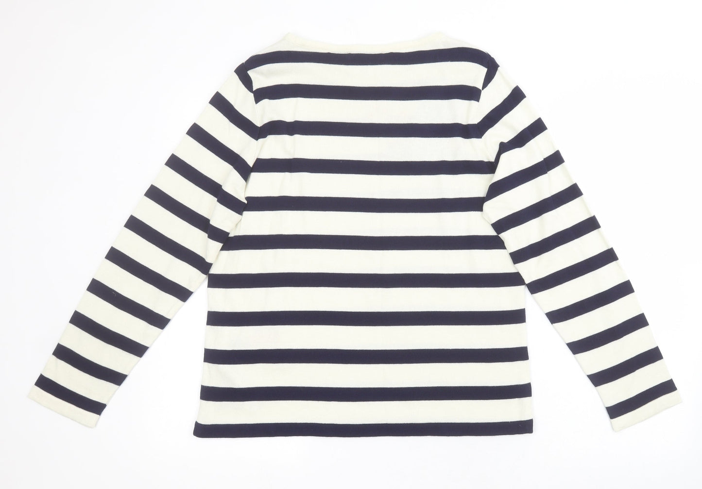 Bonmarché Womens Multicoloured Round Neck Striped Acrylic Pullover Jumper Size S   - Embroidered flowers