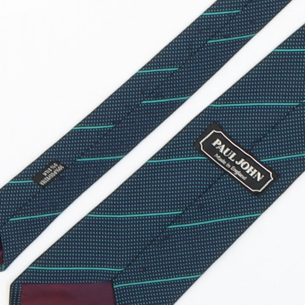 Paul John  Mens Green Geometric Polyester Pointed Tie One Size