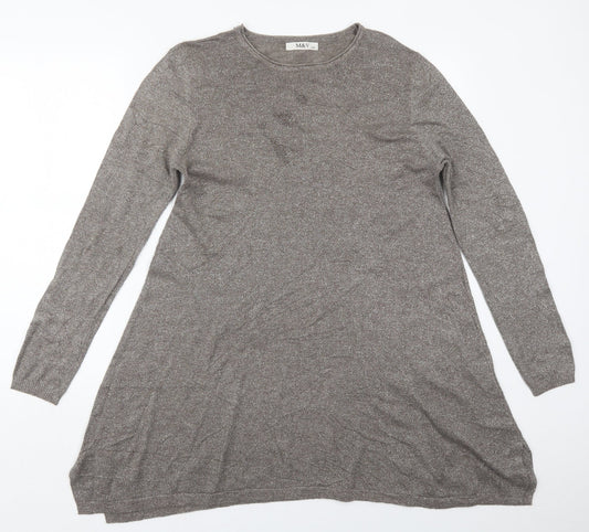 M&V Womens Brown Crew Neck  Nylon Pullover Jumper Size L