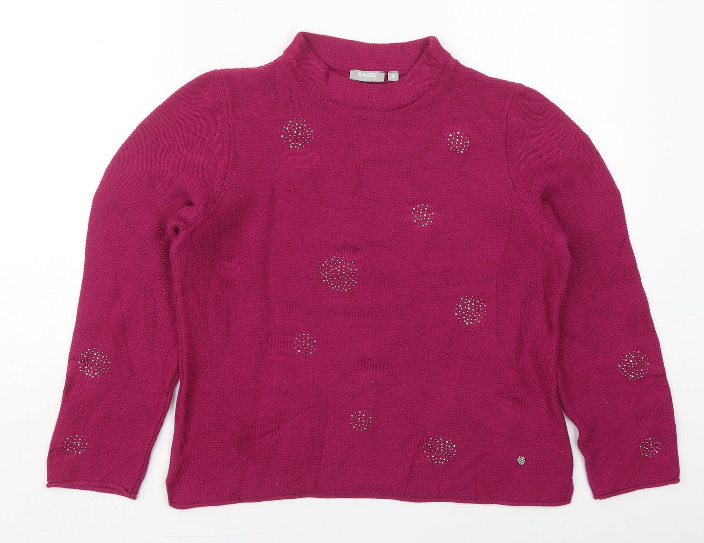 Rabe Womens Pink Crew Neck Geometric Cotton Pullover Jumper Size 10
