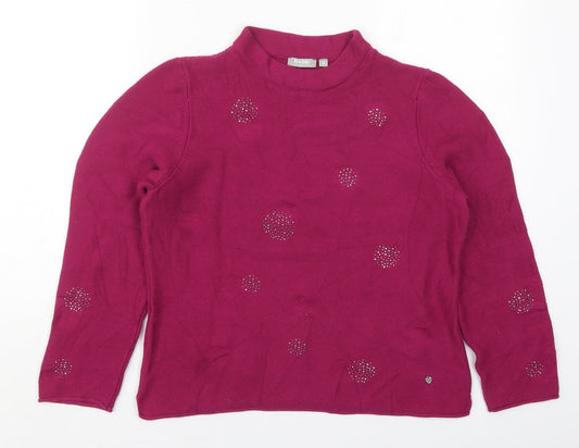 Rabe Womens Pink Crew Neck Geometric Cotton Pullover Jumper Size 10