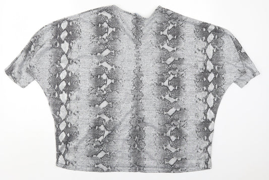 New Look Womens Grey Animal Print Polyester Basic T-Shirt Size M Round Neck