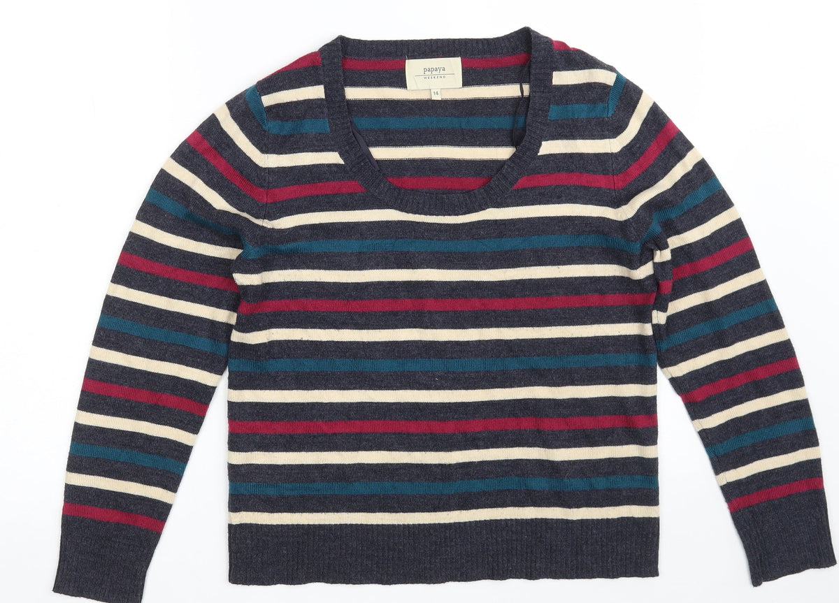 Papaya Womens Multicoloured Scoop Neck Striped Acrylic Pullover Jumper Size 14