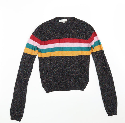 Cooperative Womens Black Round Neck Striped Viscose Pullover Jumper Size XS   - Colorblock