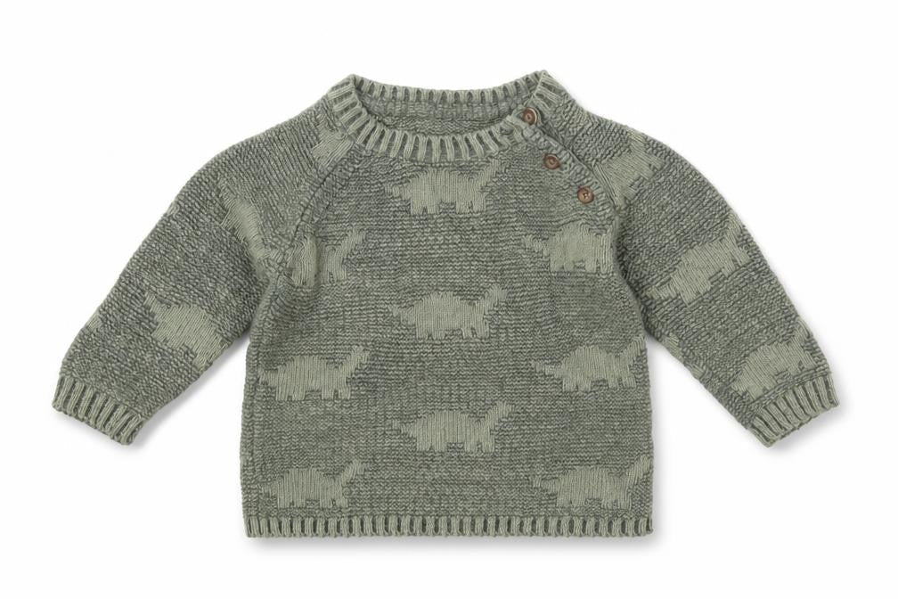 George Boys Green  100% Cotton Pullover Jumper Size 3-6 Months  Button - Dinosaurs