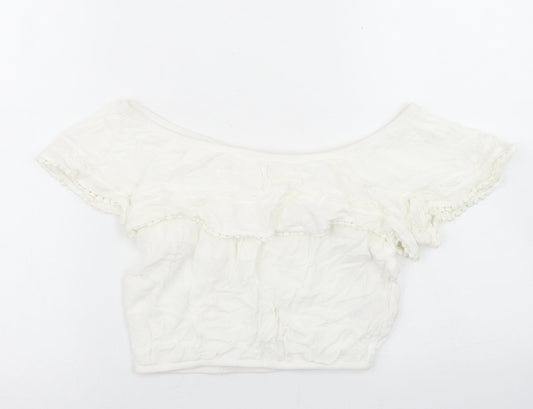 H&M Womens White  Viscose Cropped Blouse Size 4 Off the Shoulder
