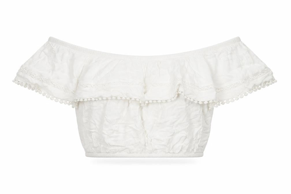 H&M Womens White  Viscose Cropped Blouse Size 4 Off the Shoulder