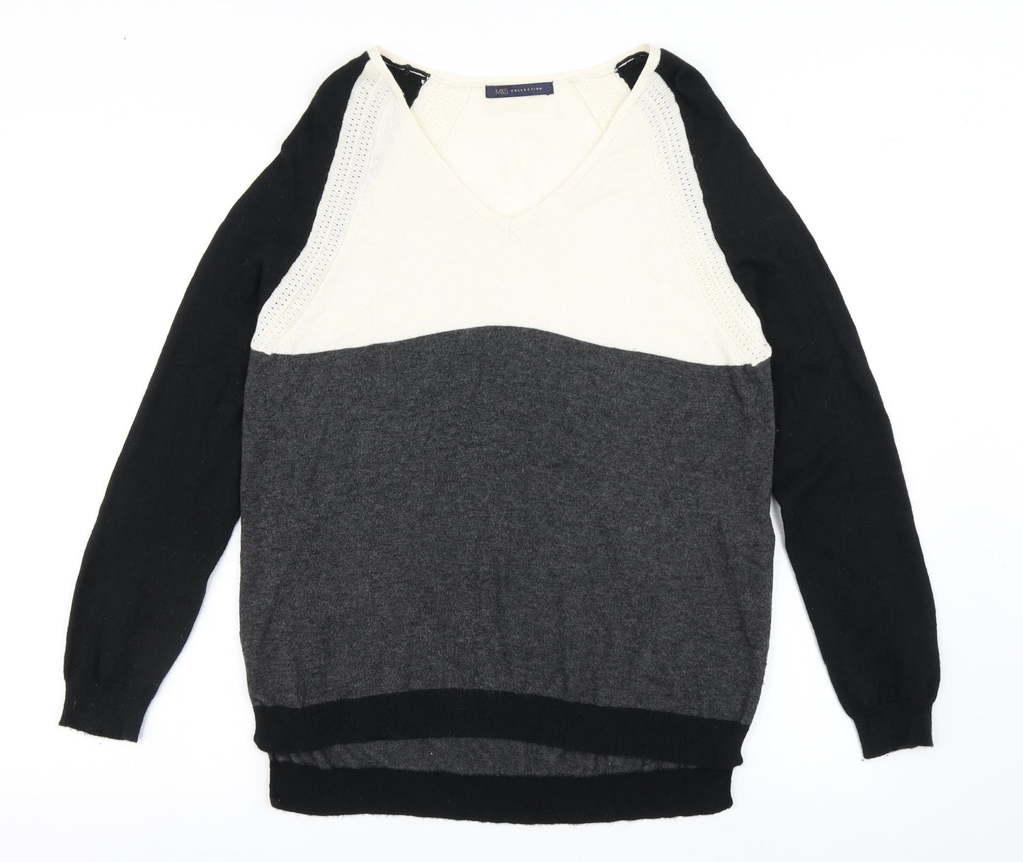 Marks and Spencer Womens Multicoloured V-Neck  Wool Pullover Jumper Size 8