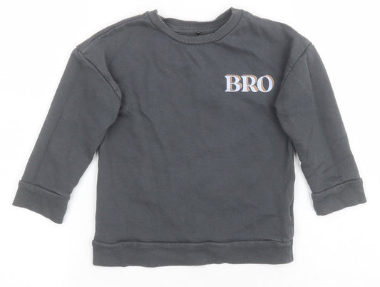 George Boys Grey  Cotton Pullover Sweatshirt Size 2-3 Years   - Multi-coloured BRO print