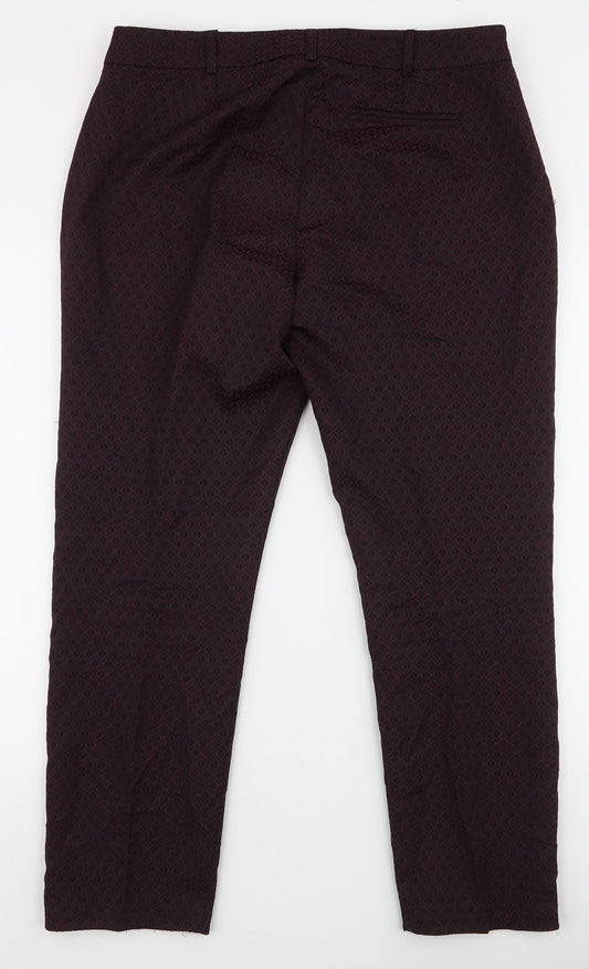 Miss Selfridge Womens Purple Geometric Polyester Trousers  Size 14 L27 in Regular Zip