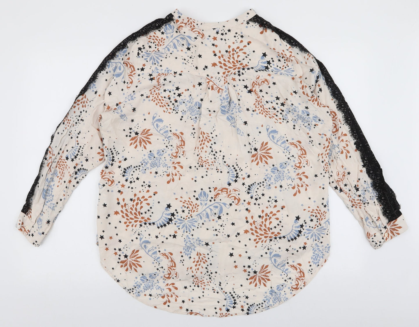 Marks and Spencer Womens Ivory Floral Viscose Basic Button-Up Size 16 Collared