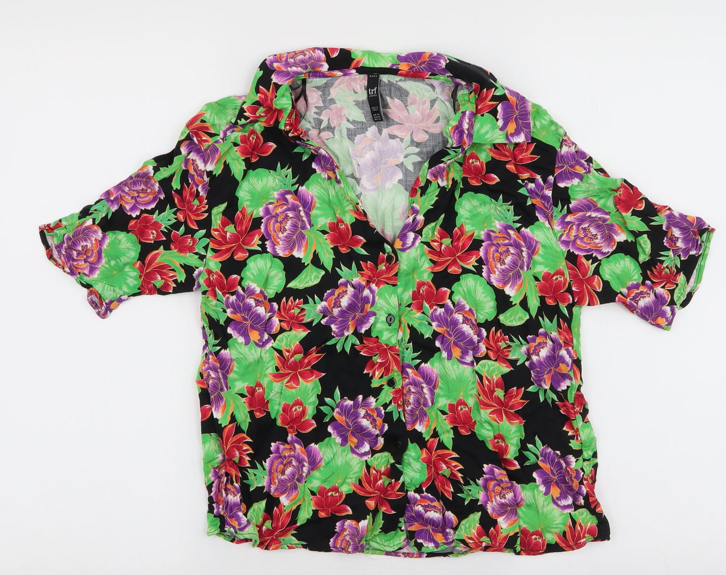 Zara Womens Multicoloured Floral Viscose Basic Blouse Size XS Collared